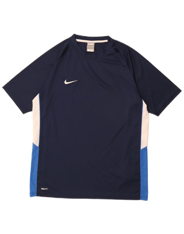 Nike Herre Fit Dry T-Shirt Top UK 42/44 Large Navy Blue Colourblock