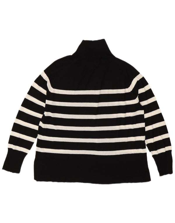 Zara Dame Roll Neck Jumper Sweater UK 16 Large Sort Stribet Viscose