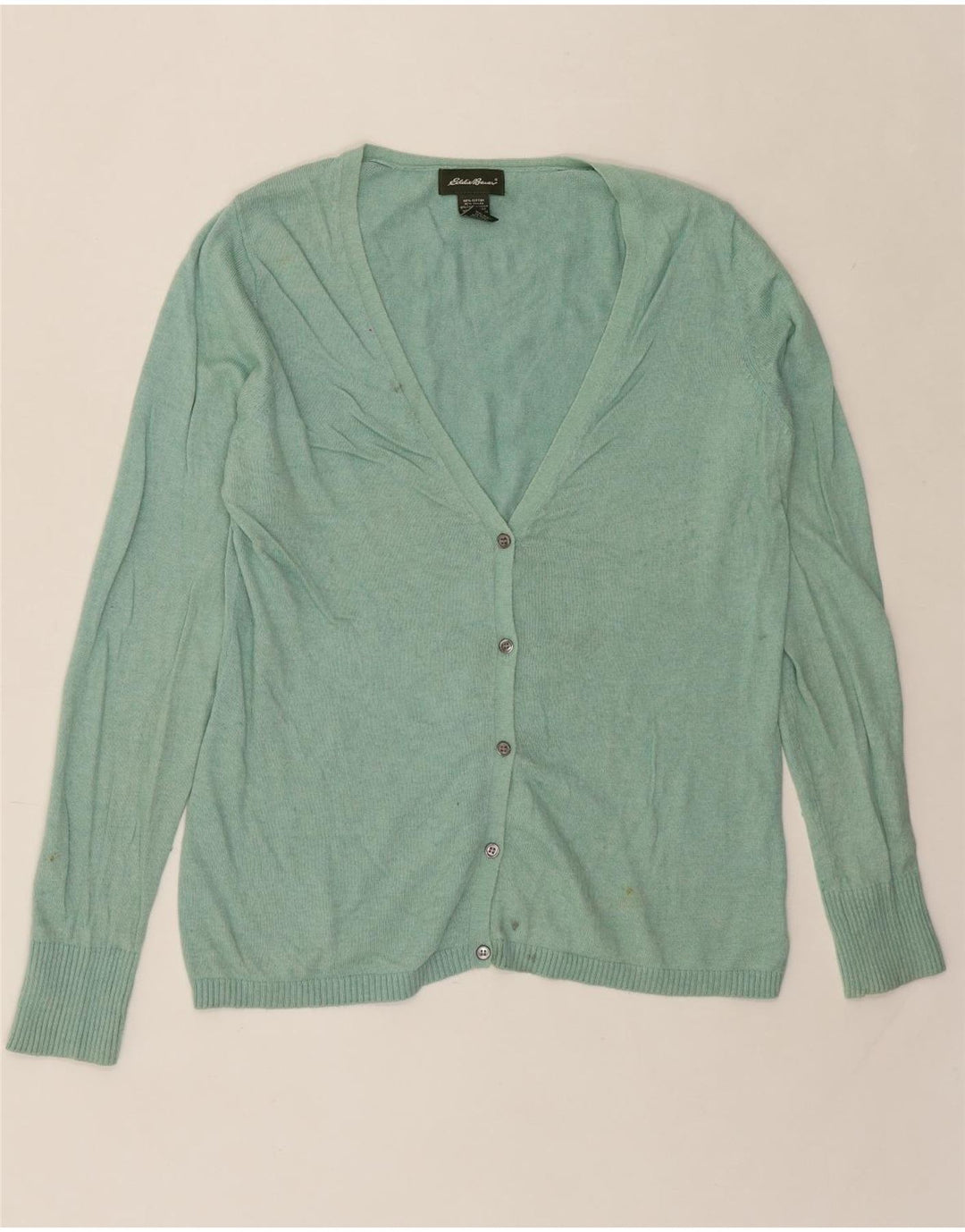 EDDIE BAUER Womens Cardigan Sweater UK 14 Large Turquoise Cotton Vintage Eddie Bauer and Second-Hand Eddie Bauer from Messina Hembry 