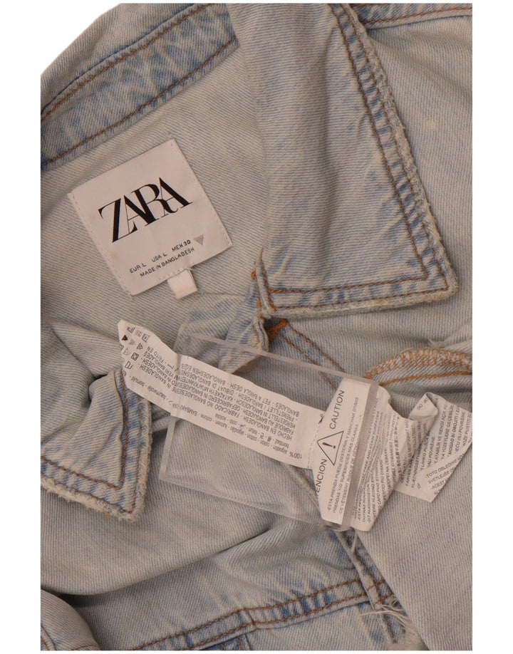 Zara Dame Oversized Denim Playsuit UK 16 Large Blue Cotton