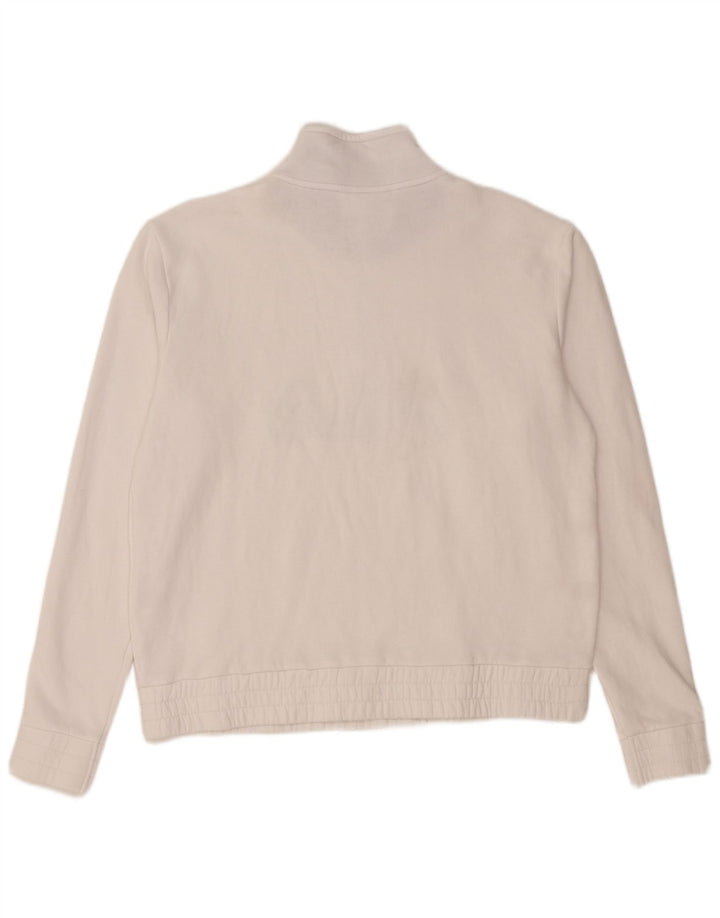 FILA Dame Grafisk Zip Neck Sweatshirt Jumper UK 16 Stor hvid bomuld