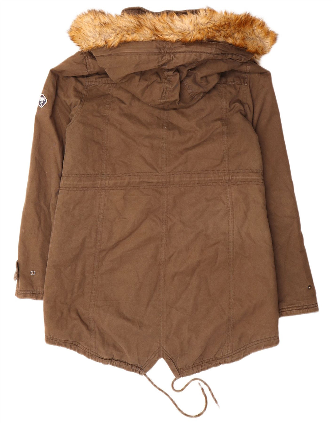Puffa Dame Hooded Parka Jacket UK 14 Stor Brun Bomuld