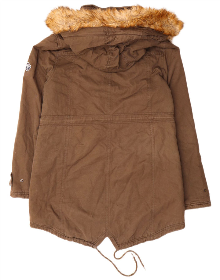 Puffa Dame Hooded Parka Jacket UK 14 Stor Brun Bomuld