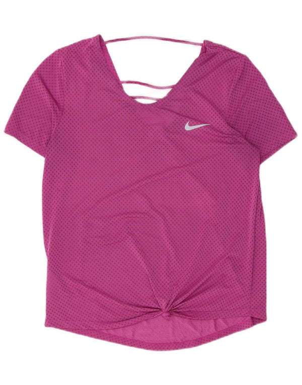 NIKE Dame Dri Fit T-Shirt Top UK 14 Medium Pink Plettet Polyester