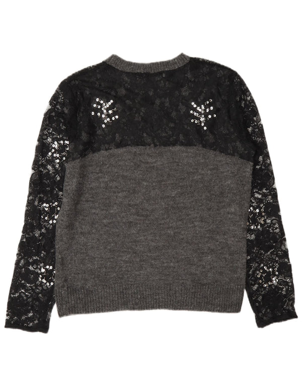 Zara Womens Crew Neck Jumper Sweater UK 10 Small Grey Colourblock