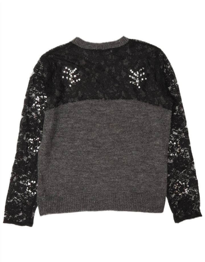 Zara sweater med rund hals til kvinder UK 10 Lille grå farveblok