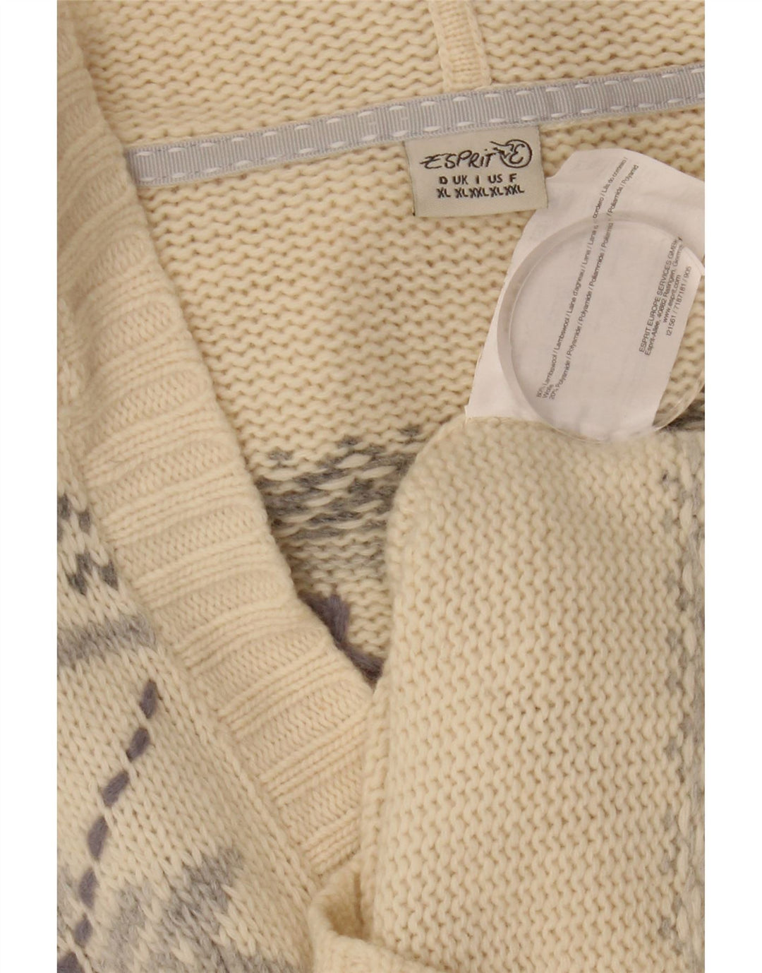 ESPRIT Dame Hættetrøje UK 18 XL Beige Fair Isle Wool