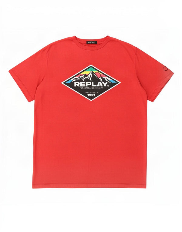 Replay Herre Grafisk T-Shirt Top 2XL Rød Bomuld
