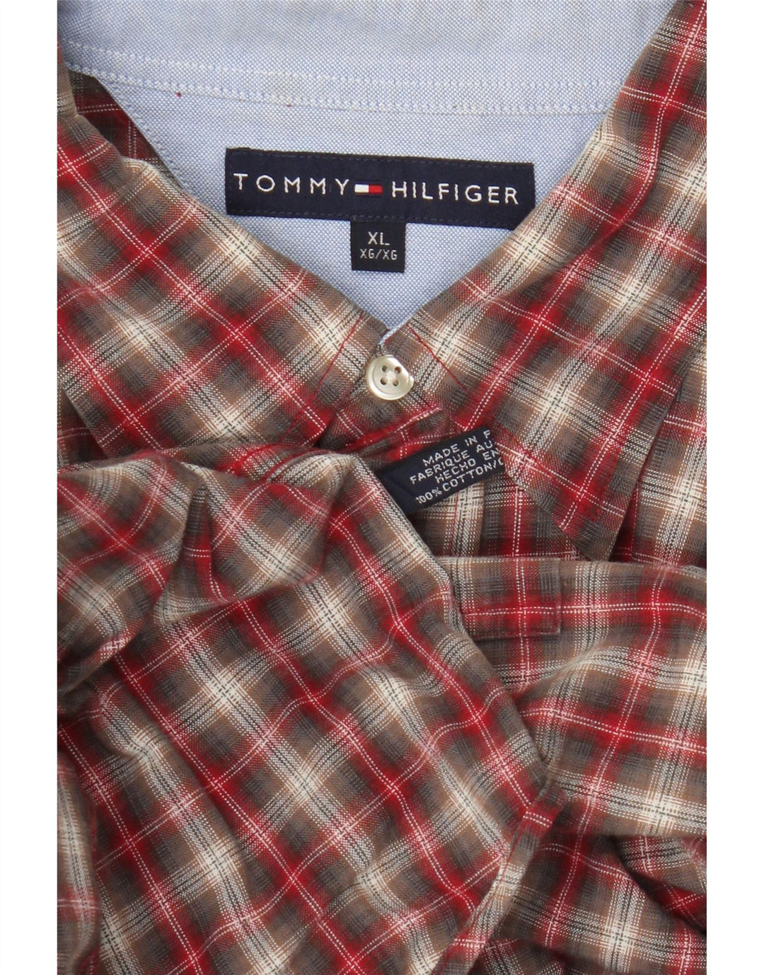 Tommy Hilfiger herreskjorte XL rød ternet bomuld