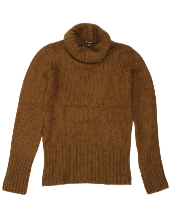 Massimo Dutti Dame Roll Neck Jumper Sweater UK 12 Medium Khaki Akryl