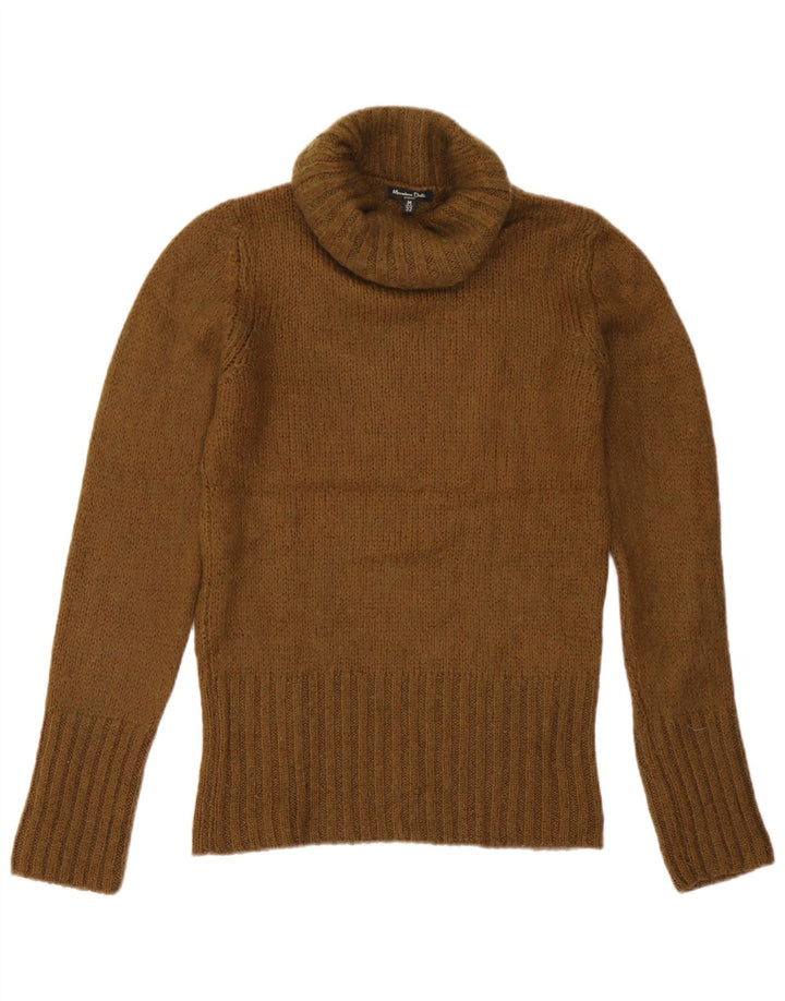 Massimo Dutti Dame Roll Neck Jumper Sweater UK 12 Medium Khaki Akryl