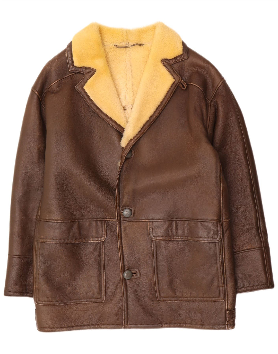 Vintage Herre Shearling Overfrakke UK 40 Large Brown
