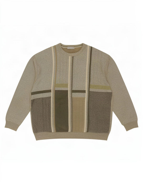Emilio Adani Herre Boat Neck Jumper Sweater UK 44 XL Khaki Geometrisk Bomuld