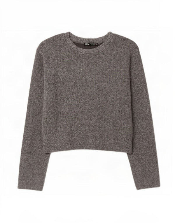 Zara Womens Crop Top Langærmet UK 10 Small Grå Polyester