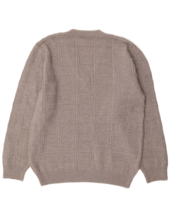 Vintage Herre V-hals sweater IT 50 Medium Grå Polyacryl