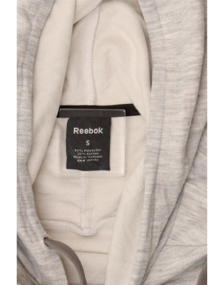 REEBOK Womens Short Sleeve Hoodie Jumper UK 10 Small Grey Polyester Vintage Reebok and Second-Hand Reebok from Messina Hembry 