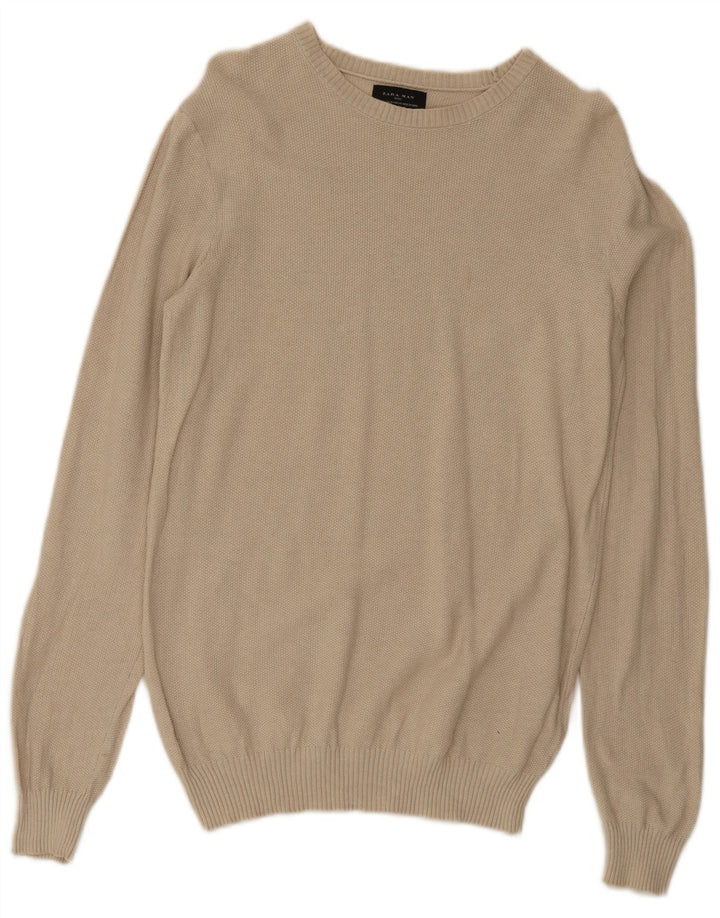 Zara Herre trøjetrøje med rund hals mellem beige bomuld