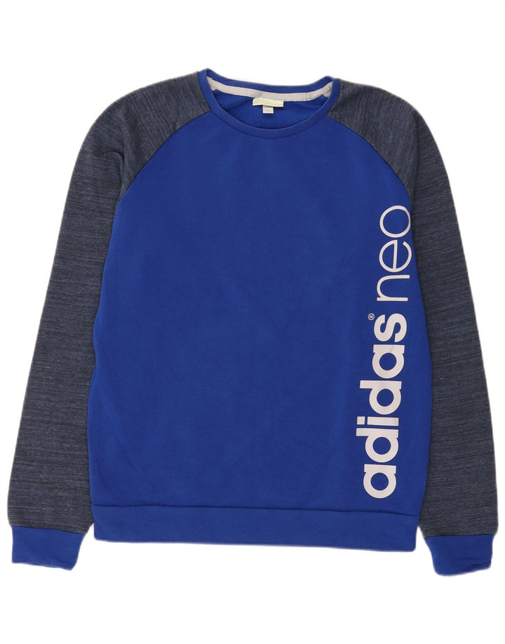Adidas Herre Neo Graphic Sweatshirt Jumper Medium Blue Colourblock Bomuld