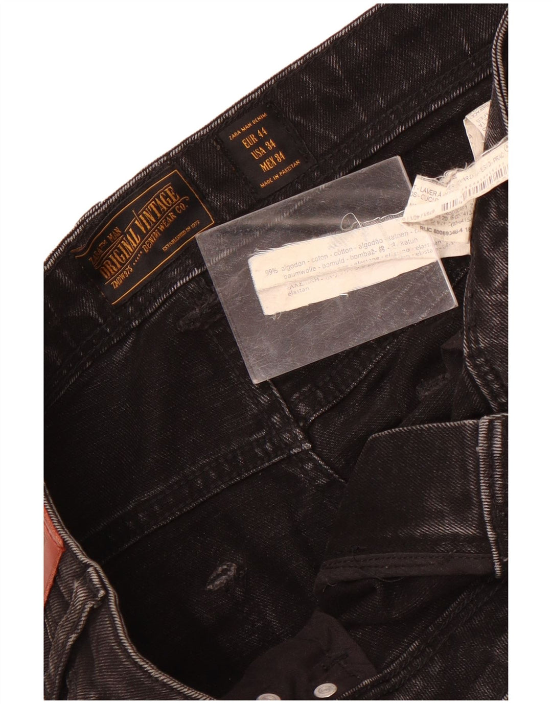 Zara Mens Distressed Slim Jeans EU 44 Large W34 L30 Black Bomuld