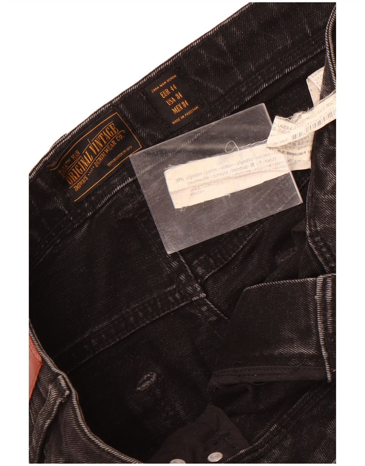 Zara Mens Distressed Slim Jeans EU 44 Large W34 L30 Black Bomuld