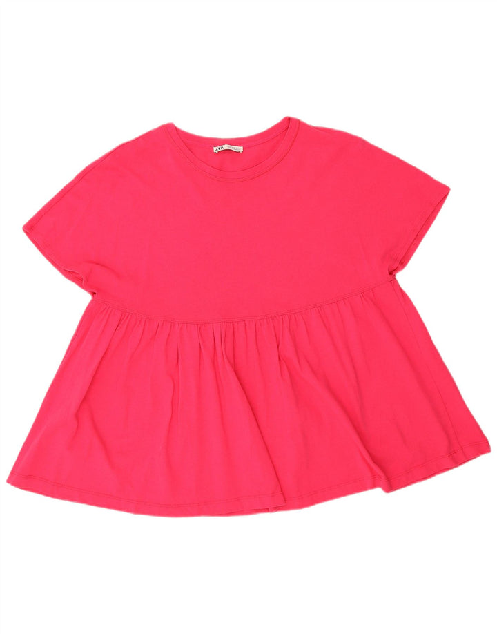 Zara Dame Oversized T-Shirt Top UK 14 Medium Pink Bomuld