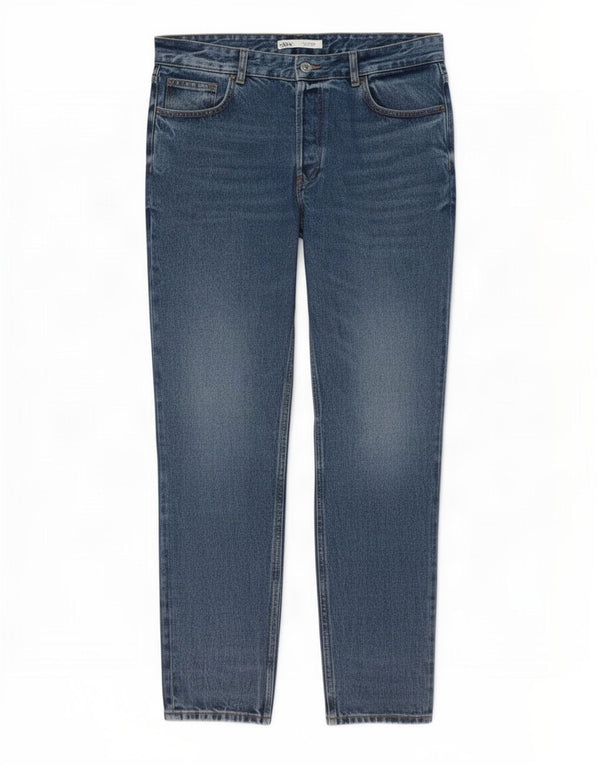 Zara Herre Tapered Jeans EU 46 XL W36 L32 Blå Bomuld