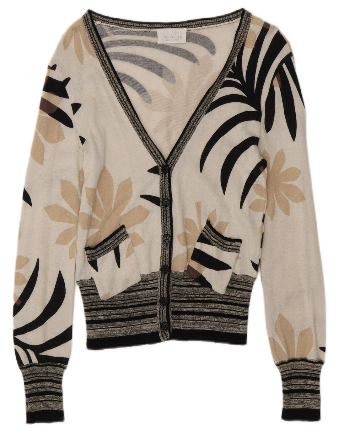 ICEBERG Dame Cardigan Sweater UK 6 XS Off White Blomsterbomuld