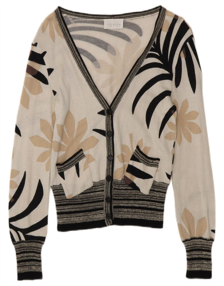 ICEBERG Dame Cardigan Sweater UK 6 XS Off White Blomsterbomuld
