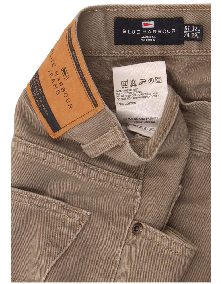 Marks & Spencer Herre Blue Harbor Straight Jeans W32 L29 Beige Bomuld