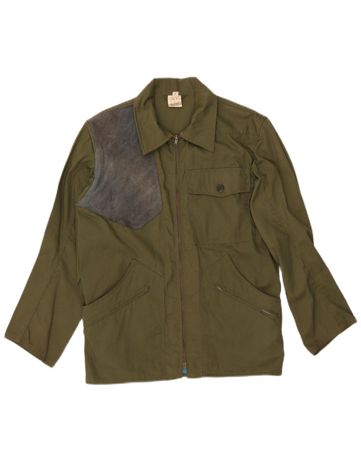VINTAGE Herre Utility Jacket UK 36 Small Khaki Polyester