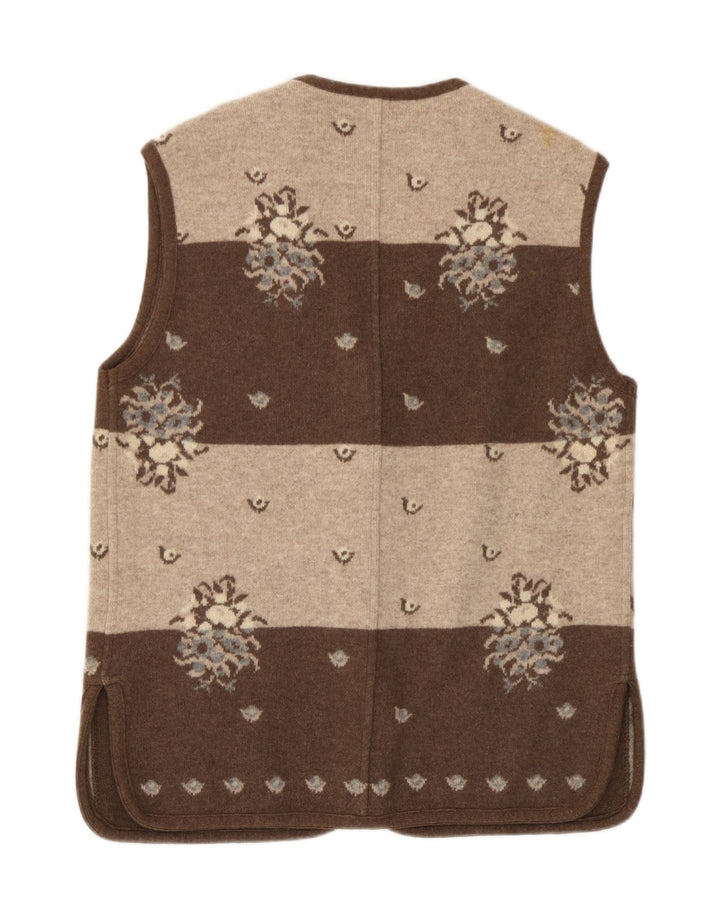 Silvy Dame Ærmeløs Cardigan Sweater IT 42 Medium Brun Blomsteruld
