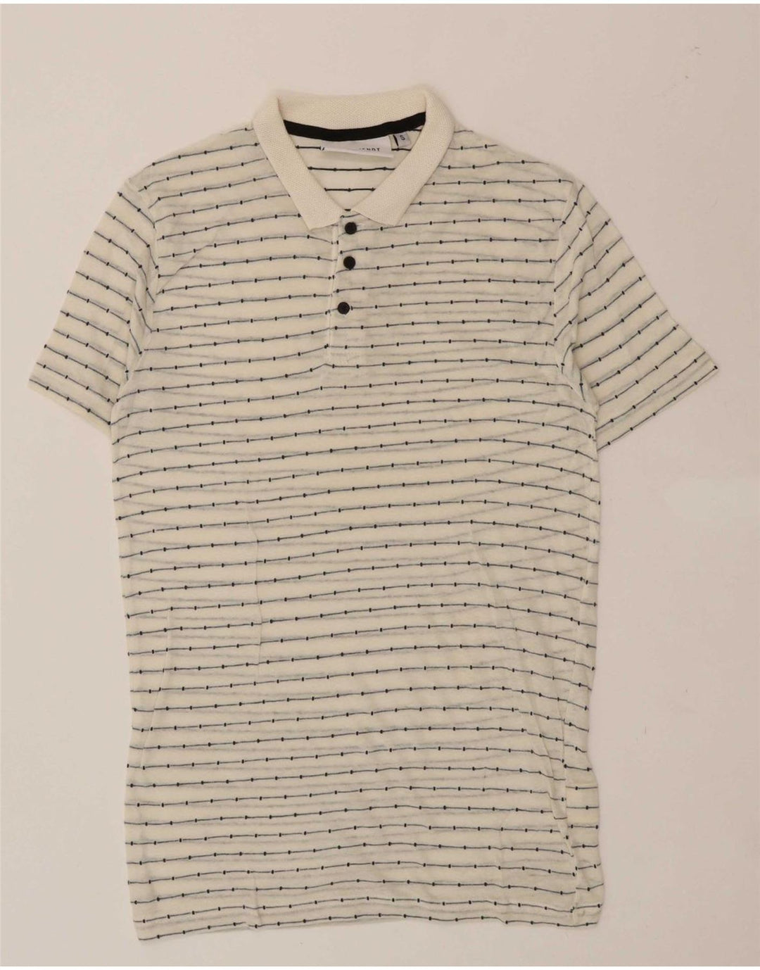 ANERKJENDT Mens Polo Shirt Small Off White Striped Cotton