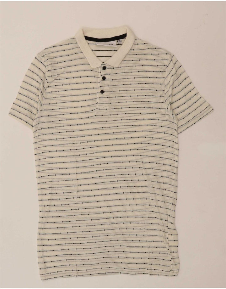 ANERKJENDT Mens Polo Shirt Small Off White Striped Cotton