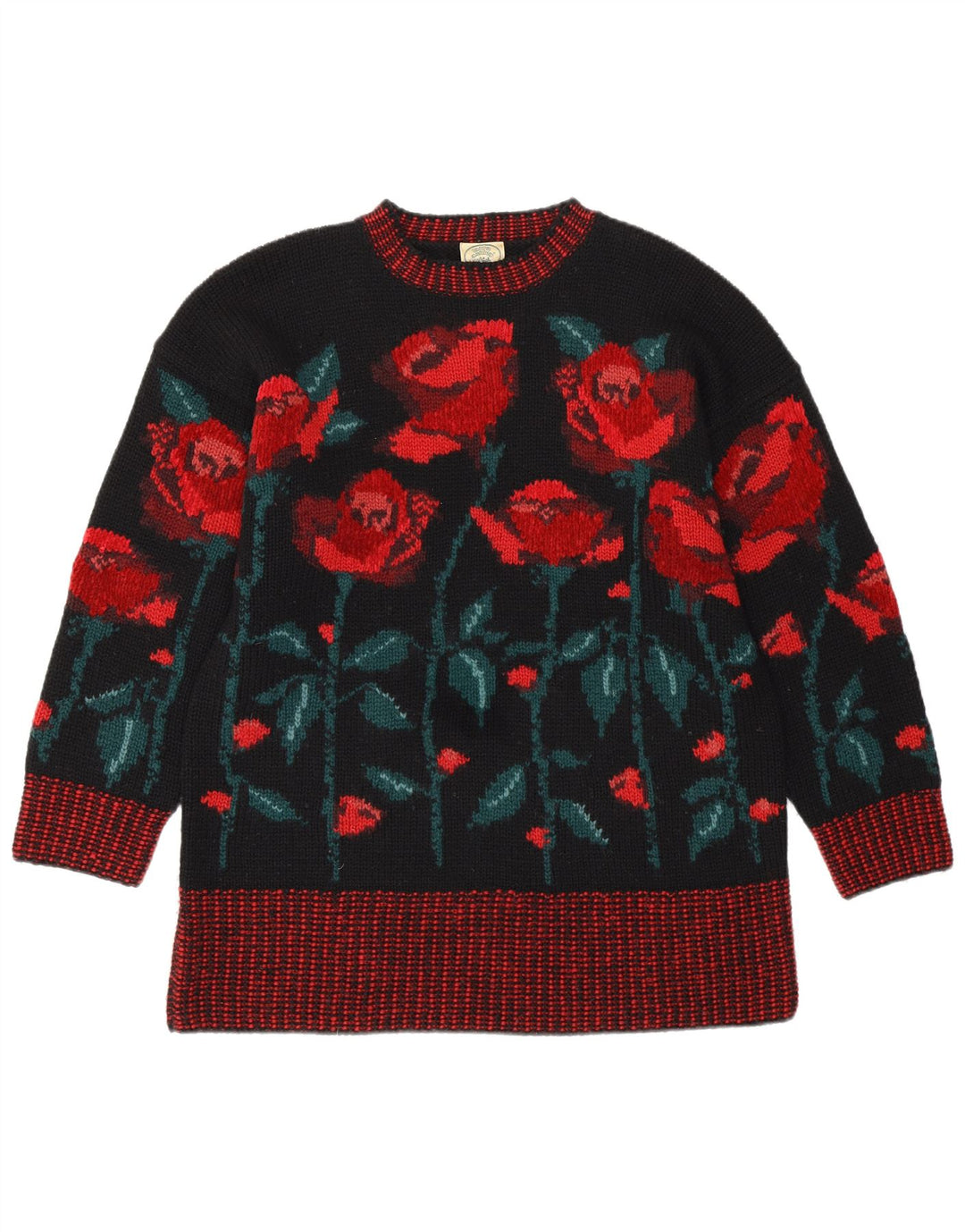 LAURA ASHLEY Dame sweater med rund hals DK 14 Medium Black Floral