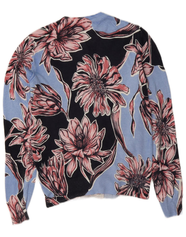 Marks & Spencer Dame Cardigan Sweater UK 8 Small Blue Floral Viscose