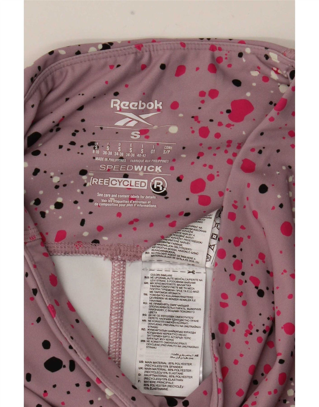 Reebok Womens Speedwick Leggings UK 8/10 Small Pink Spotted Polyester
