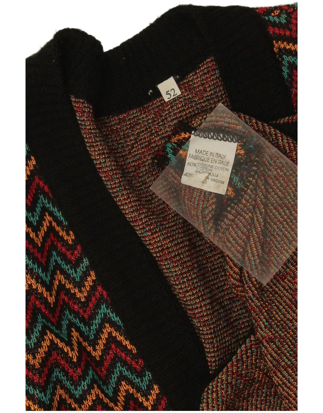 Vintage dame cardigan sweater IT 52 2XL flerfarvet Chevron bomuld