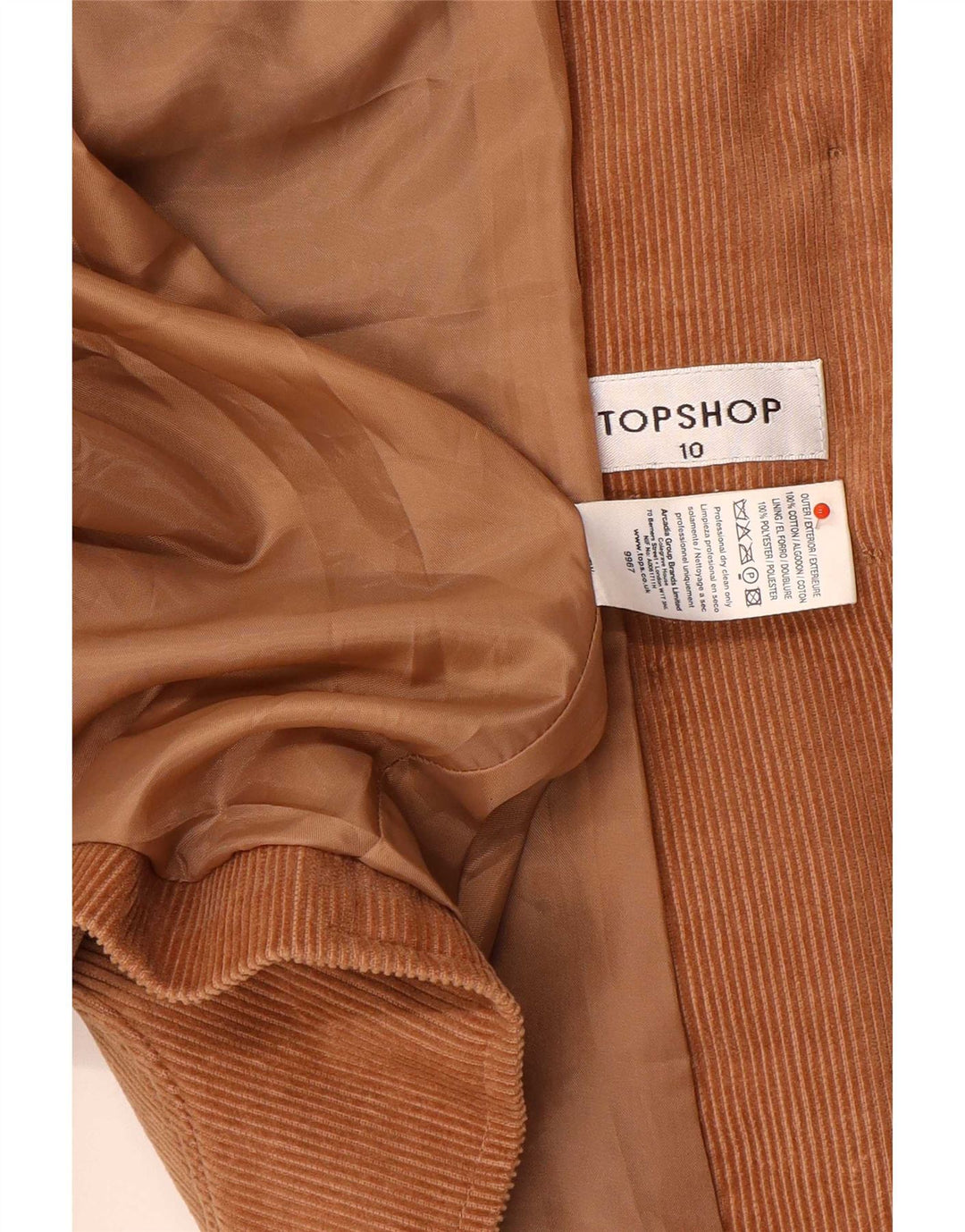 Topshop Dame 2-knaps Corduroy Blazer Jacket UK 10 Lille brun bomuld