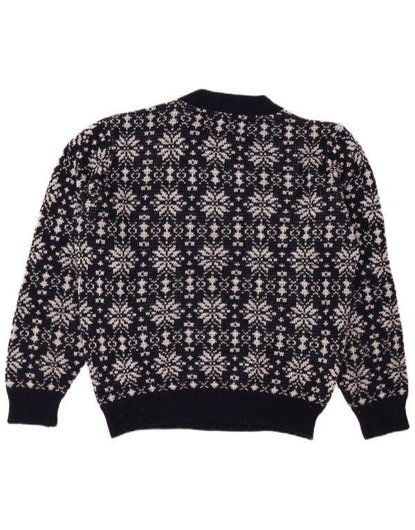 Vintage Herre rund hals sweater stor marineblå Fair Isle