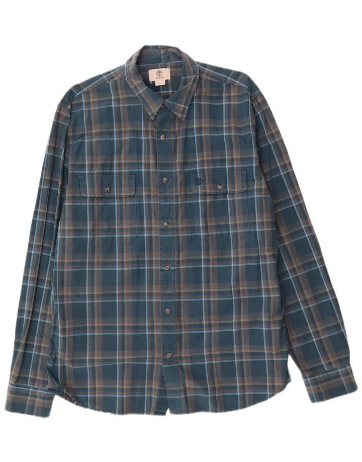 Timberland Herre Slim Fit skjorte XL blå ternet bomuld