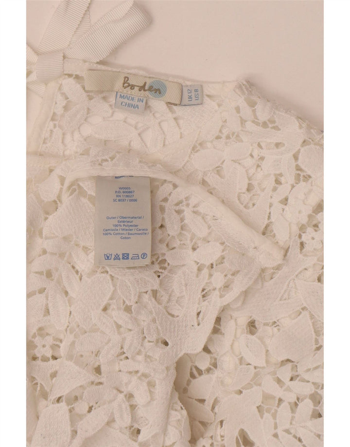 Boden Dame 3/4 ærmet gennemsigtig bluse Top UK 12 Medium White Floral