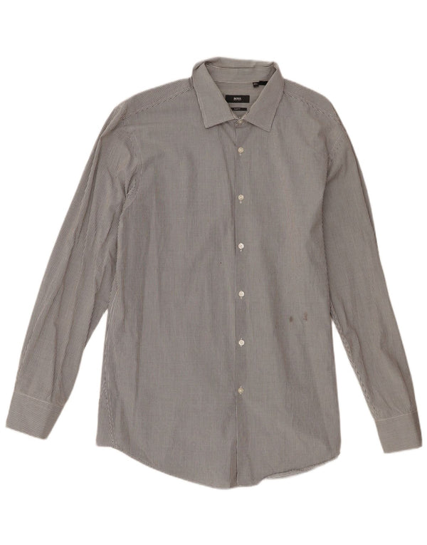 Hugo Boss Mens Slim Fit Shirt Size 17 1/2 XL Black Gingham Cotton