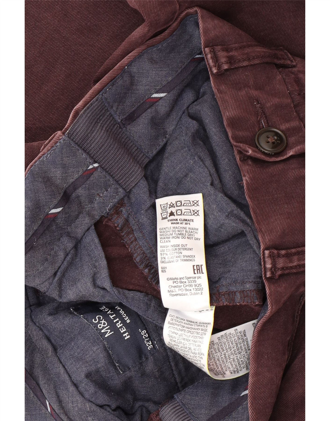 Marks & Spencer Heritage Regular Chino-bukser W32 L29 Burgundy