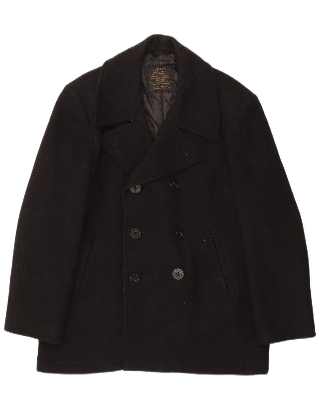 Vintage Herre Pea Coat UK 38 Medium Black Wool