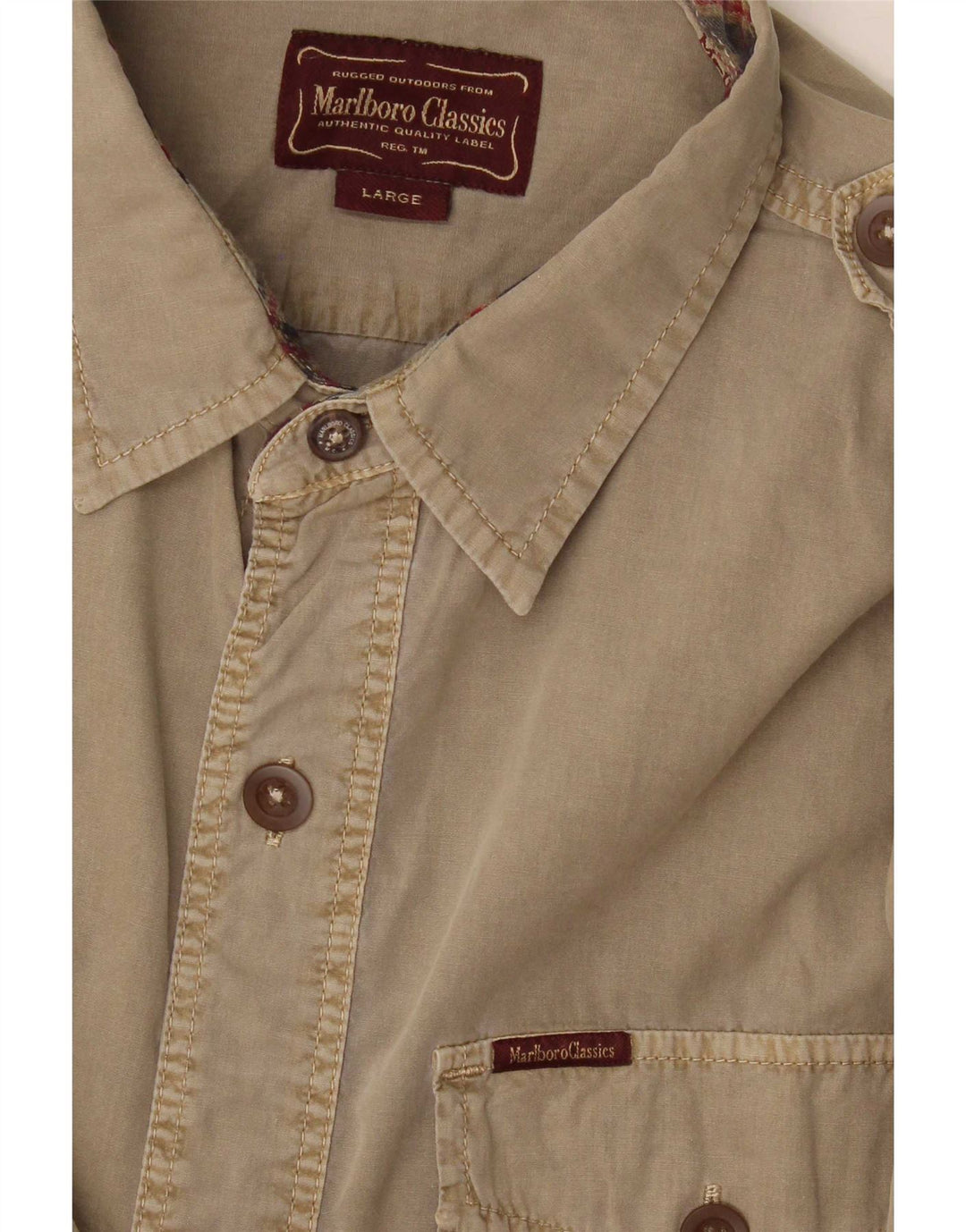 Marlboro Classics Herre Military Shirt Large Khaki