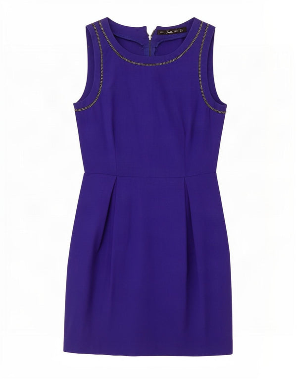 Zara Womens Trafaluc Sleeveless Sheath Dress UK 16 Large Blue Cotton