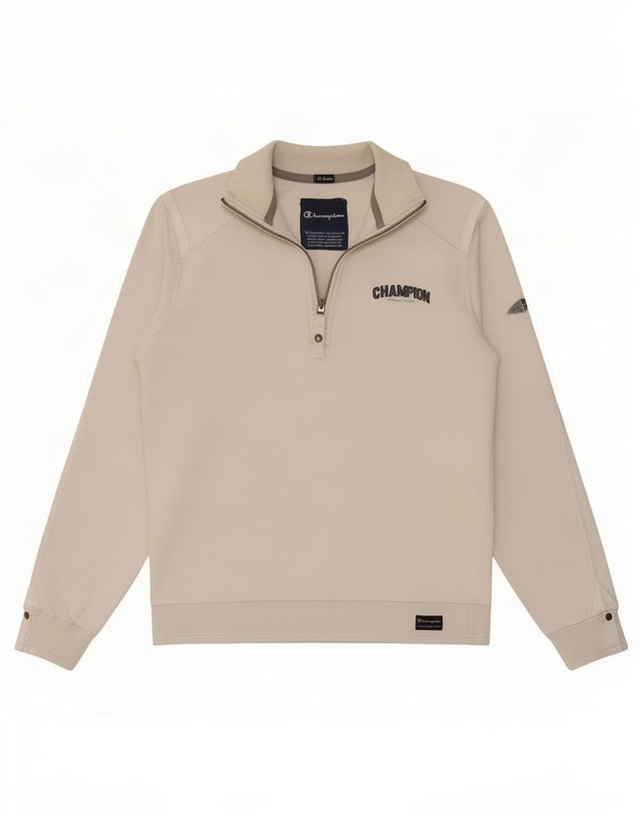 Champion Herre Zip Neck Sweatshirt Jumper Medium Hvid Bomuld