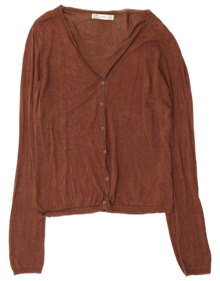 Zara Dame Cardigan Sweater UK 16 Large Brown Rayon