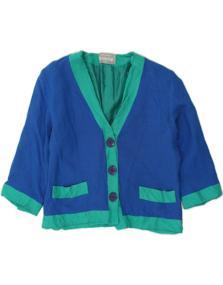 VINTAGE Womens 3 Button Blazer Jacket UK 14 Medium Blue Colourblock Vintage Vintage and Second-Hand Vintage from Messina Hembry 
