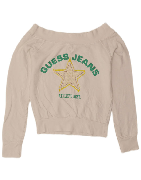 Guess Womens Crop Graphic Sweatshirt Jumper UK 14 Medium White Bomuld